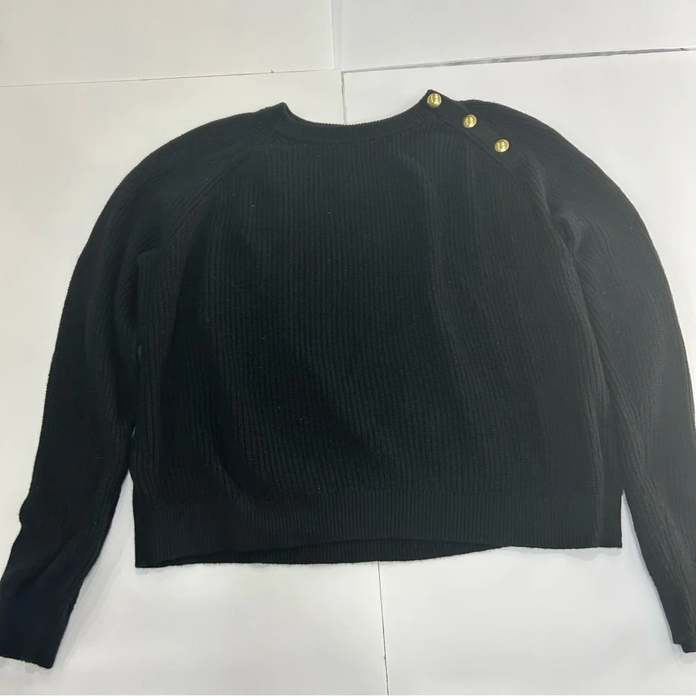 J. Crew Crew Neck Black Sweater with Gold button detail. Women’s Large